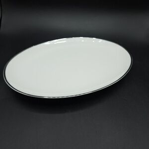 harmony house china platter 12.25" by 9" White with Silver Edge